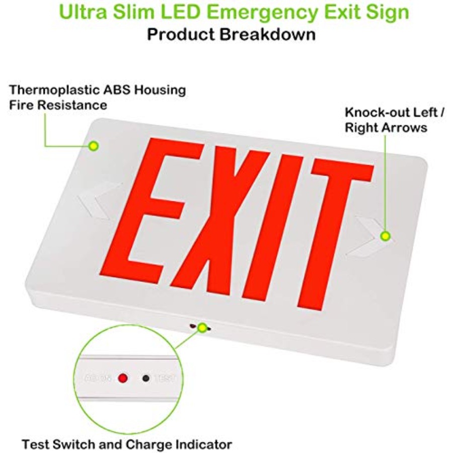 Ultra Slim LED Exit Sign, Red  - Emergency Exit Sign recension och pris