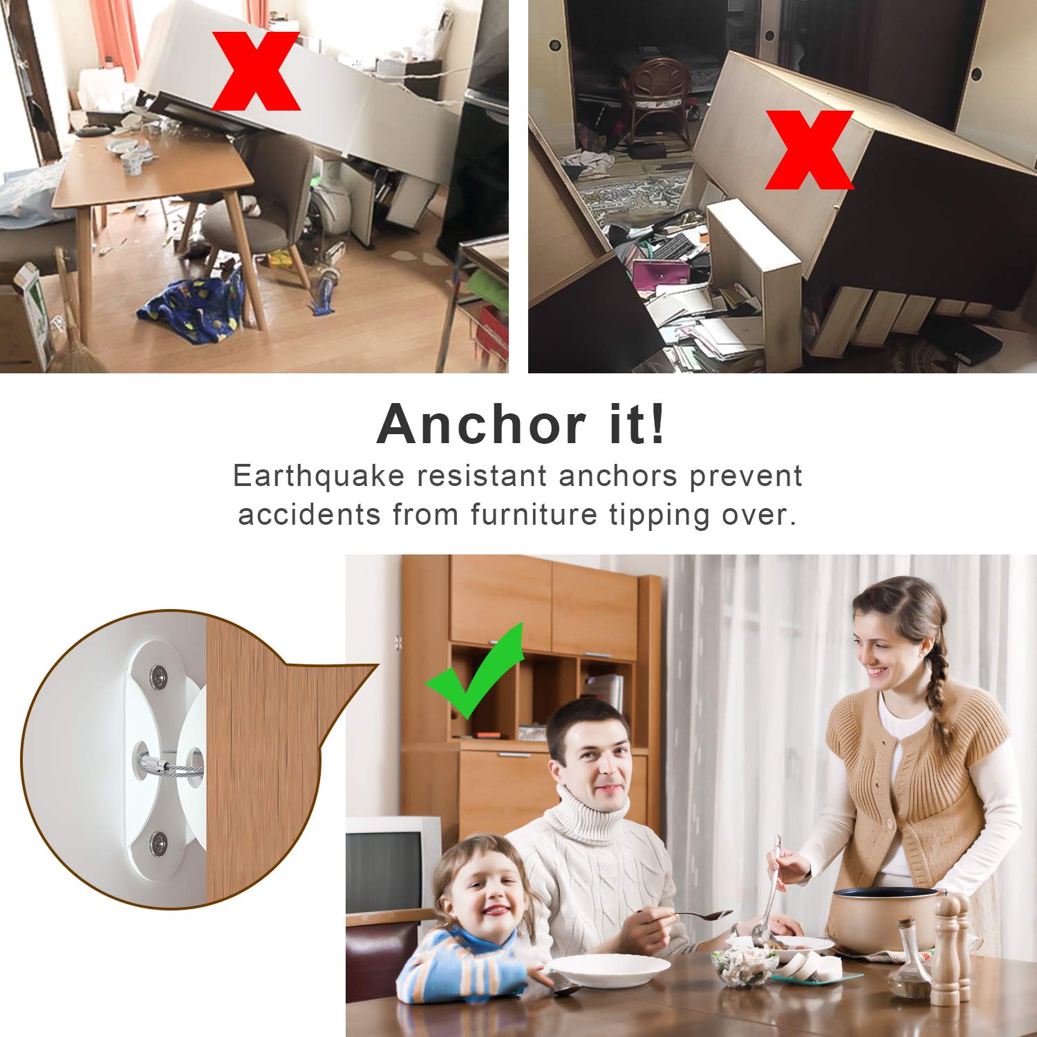 6 Set Furniture Wall Anchors A - Earthquake Anchor Strap recension och pris