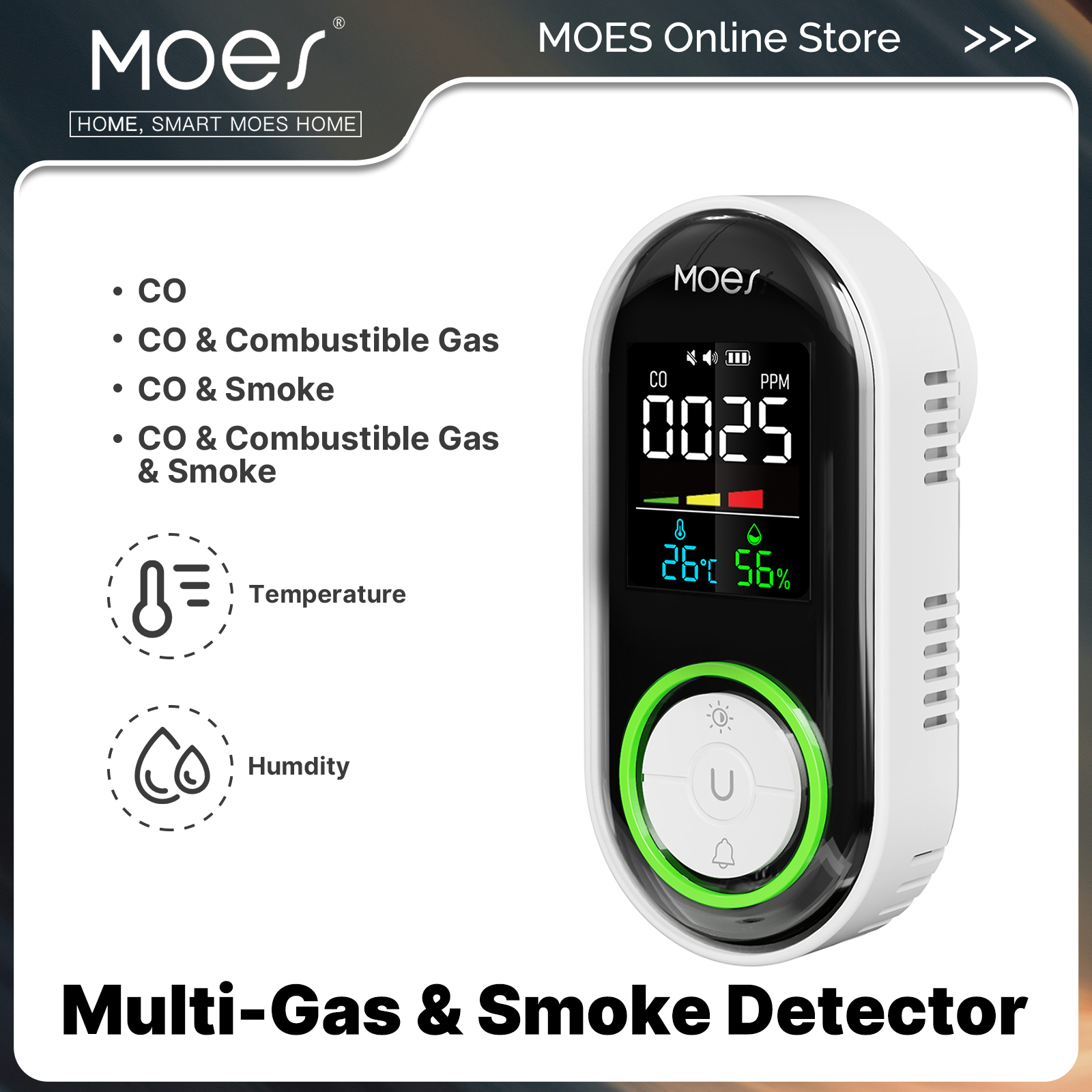 MOES CO Smoke Gas Detector Ala - Co Detector Plug recension och pris