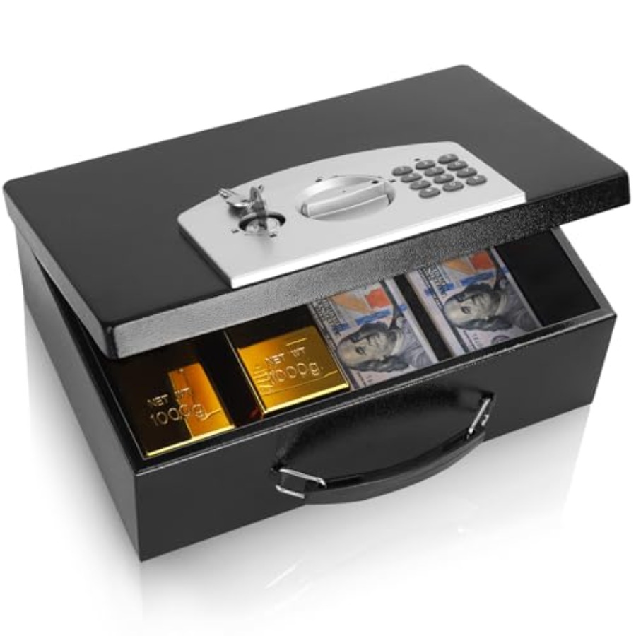 Portable Metal Safe Box with D - Fire Safe Document recension och pris