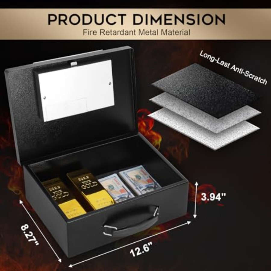 Portable Metal Safe Box with D - Fire Safe Document recension och pris