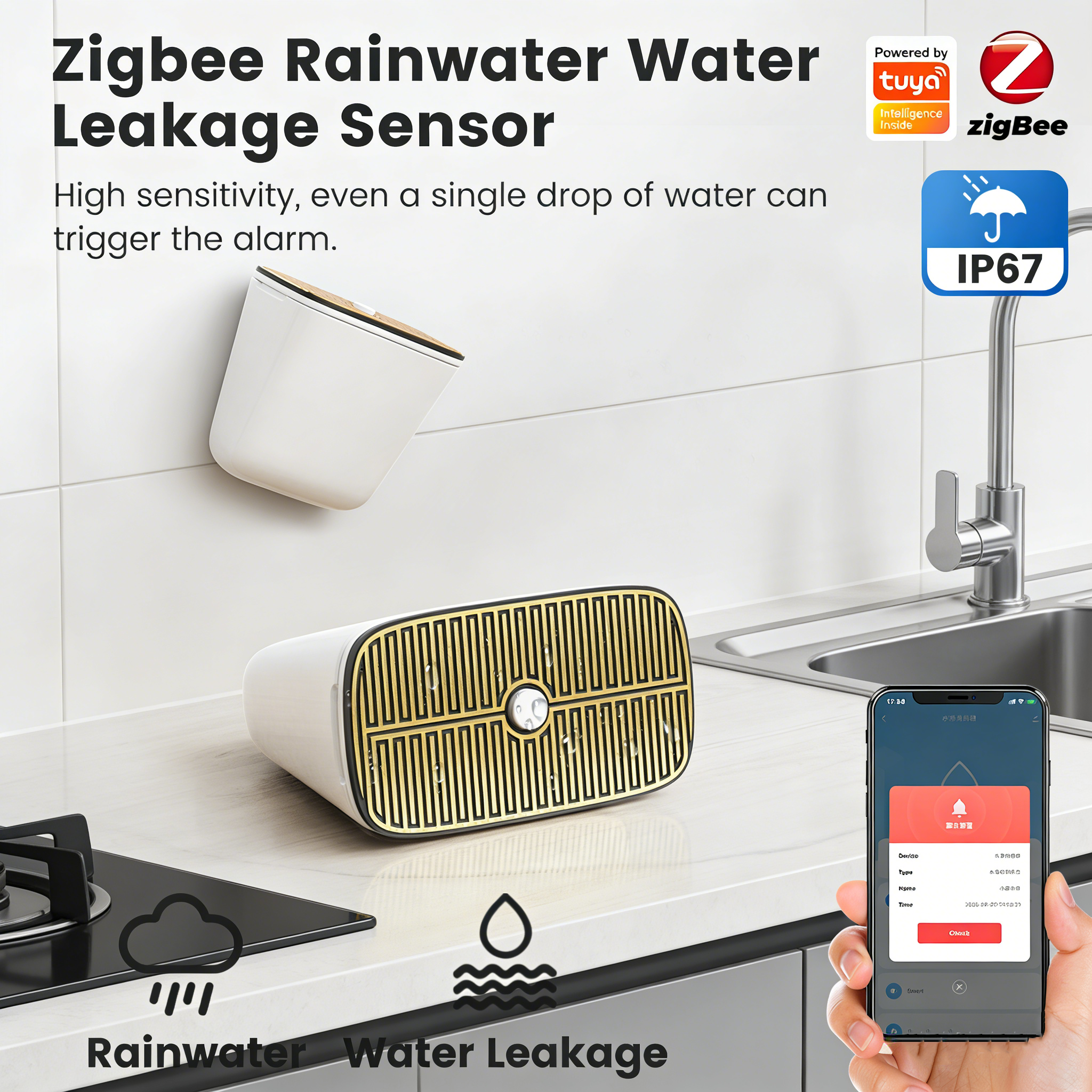 Tuya Zigbee Rainwater & Water  - Water Alarm Sensor recension och pris