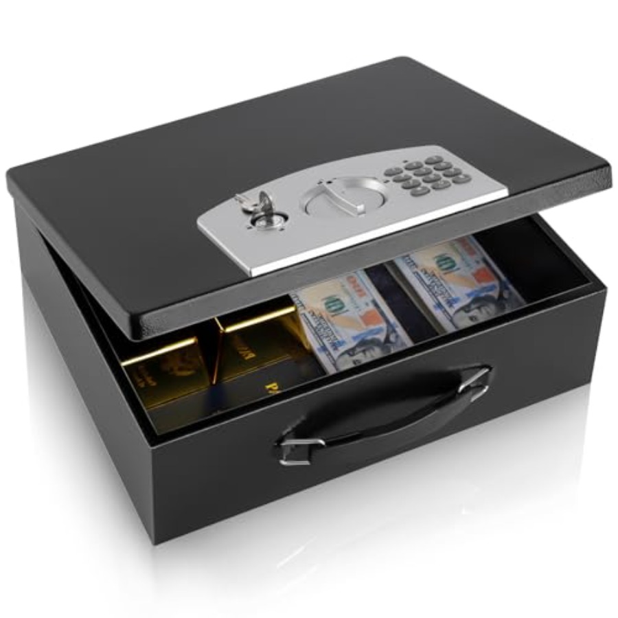 Portable Metal Safe Box with D - Fire Safe Document recension och pris