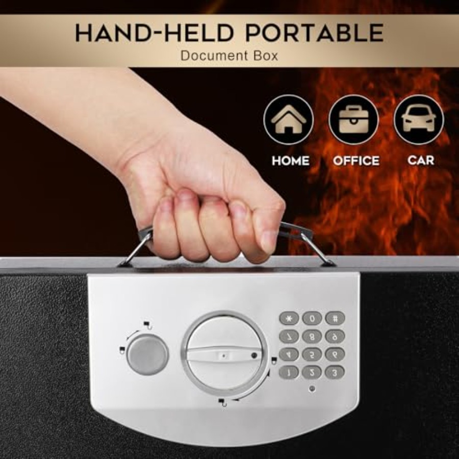 Portable Metal Safe Box with D - Fire Safe Document recension och pris