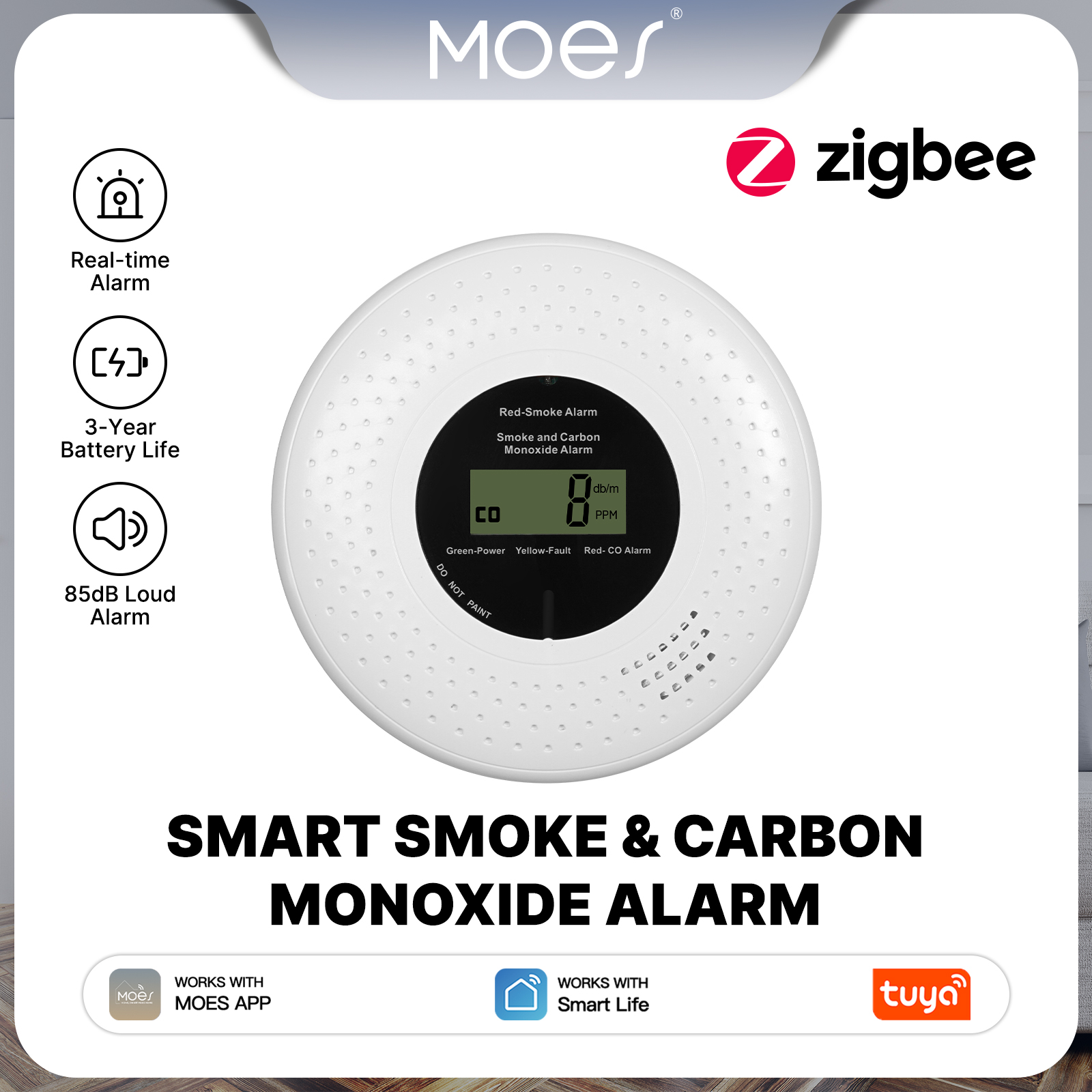 MOES Tuya Zigbee Smart Smoke C - Co Detector Plug recension och pris